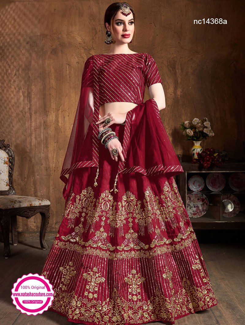 Dark Red Silk Lehenga Choli - Lehengas ...